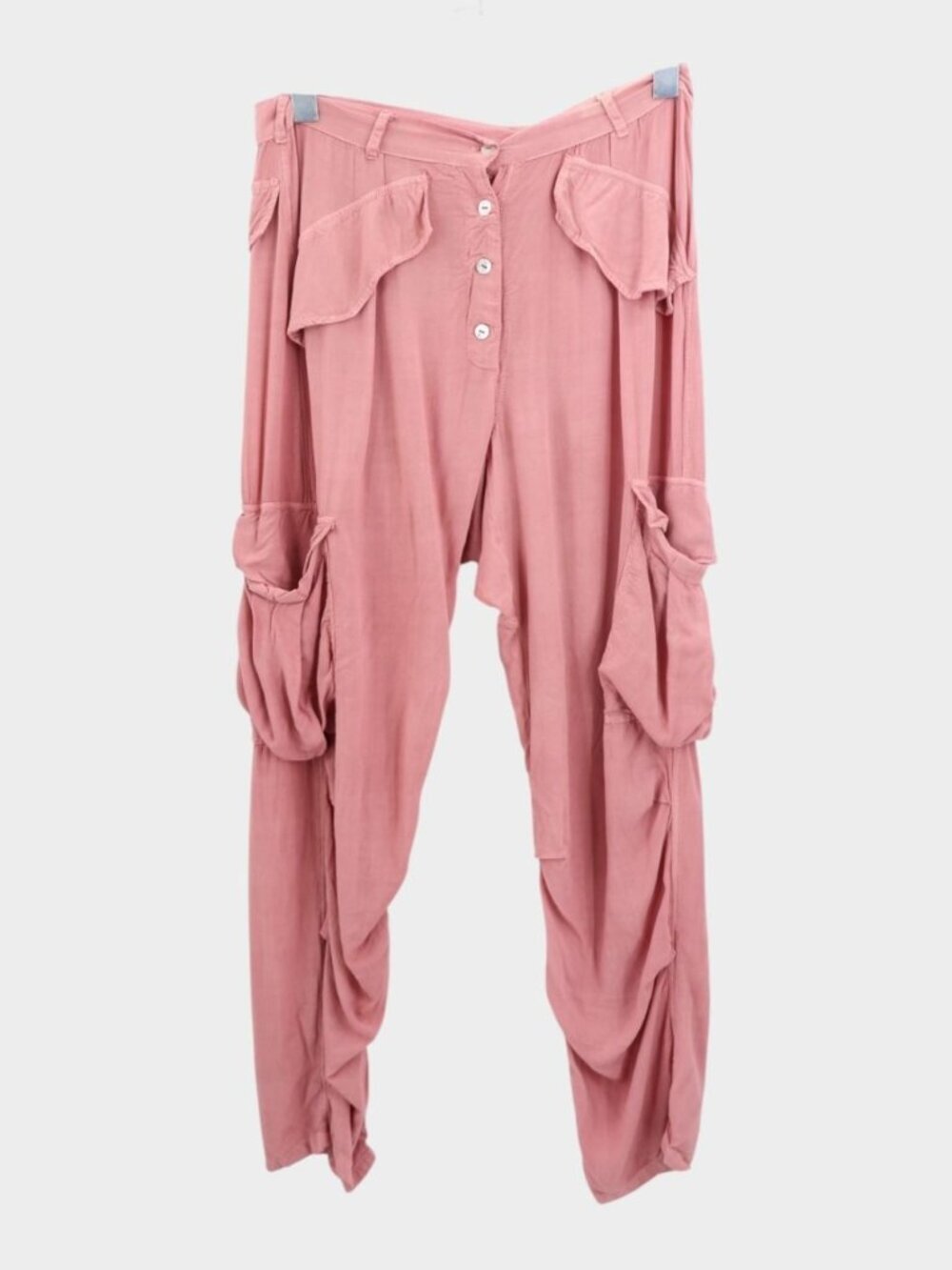 Jen's Pirate Booty Pink Cargo Pants Drop Crotch Ruffle Pocket Button Fly Boho M